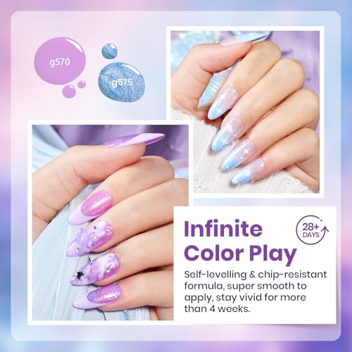Image of Beetles Spring Gel Polish Set - Dreamscape Wander 6 Colors Baby Purple Blue Glitter Shimmer Cat Eye Gel Polish Soak Off UV LED Nail Gel Home Summer Gifts for Women Manicure DIY Nail Art