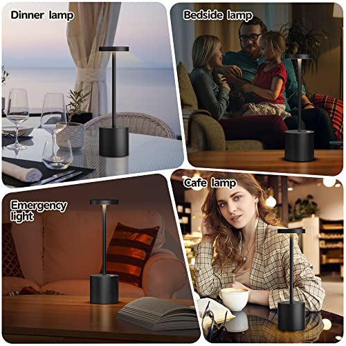 2Pack Cordless Table Lamp, Rechargeable Battery 5000Mah Metal Aluminum Housing Usb Led Portable Powered Desk Lamp, 3 Levels Brightness Night Light For Restaurants Bars Outdoor (2Pack 10.25In Black) #TOP3