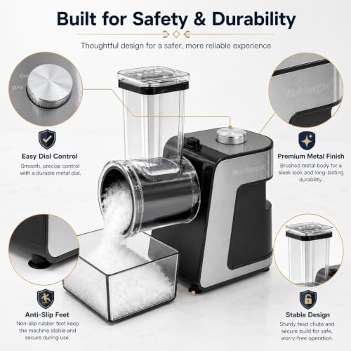Image of Electric Snow Cone Machine & Shaved Ice Maker, Stainless Steel Ice Crusher with Ice Pick and Tray, Powerful Motor and Sharp Blades for Fast Ice Shaving, for Home, Parties and Events