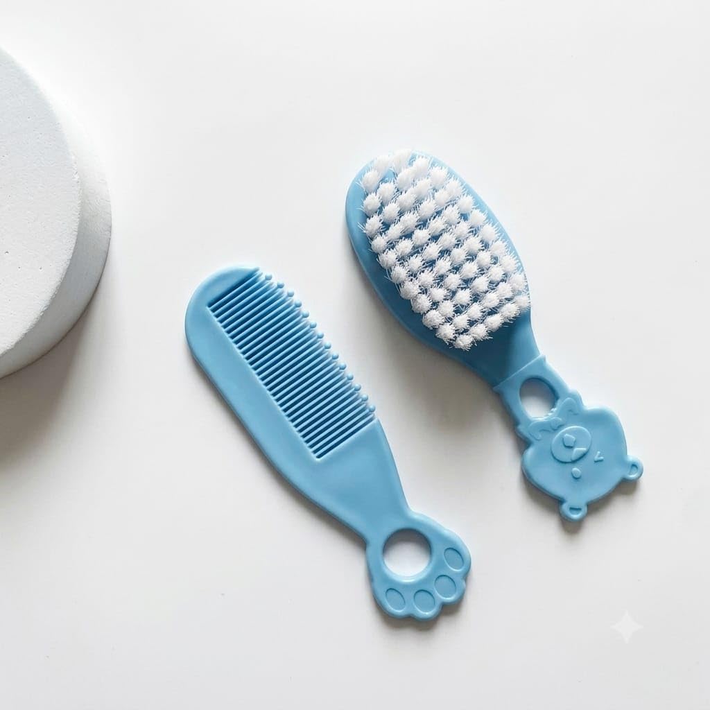 Stylo Tiny Twirls Baby Hair Brush & Comb for New Born, Kids Hair Grooming Travel-Friendly Kit for Newborn, Infants Age 0+ Months (B Blue) | Soft Bristles, Newborn Care, Ergonomic Handle, 2-Piece Set, Gentle on Scalp-image-49