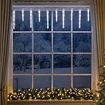 CHRISTOW Christmas Icicle Lights 40 White LEDs, 3m Lit Length, Indoor & Outdoor, Battery Operated with Timer, 8 Flash Lighting Modes with Memory, 10 Acrylic Icicles, Xmas Ice Decorations