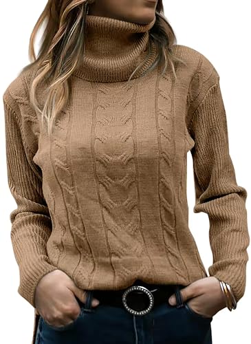 Womens Turtleneck Long Sleeve Tunic Sweater Casual Loose Oversized Cable Knit Winter Warm Sweaters Tops2