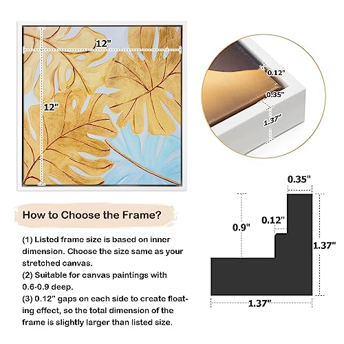 Image of 12x12 White Floater Frame for Canvas Painting 0.6-0.8 inch Deep,2 Pack