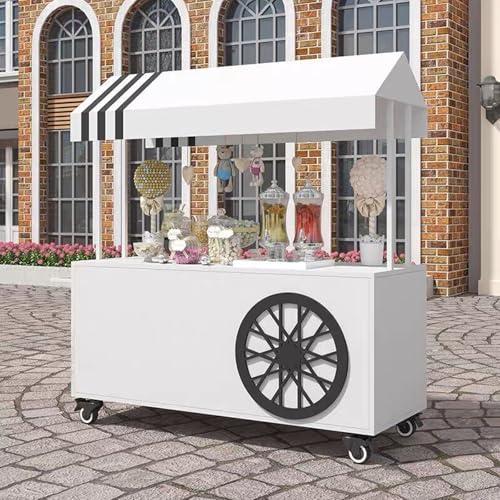 HARELA Genérico Puesto de Mercado con toldo, Móvil de Venta Ambulante de Comida, Carrito De Vendedor De Comida, Estructura de Hierro Forjado, para Tiendas minoristas(White,120cm/47.2in)