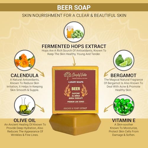 Simply Vedic Beer Soap Bar Collection (4 oz. x 6 Soaps) for body, hand, face. Natural Soaps made with Premium Essential oils. Body Soap Bars for Men and Women. Soap Set for Gifting.