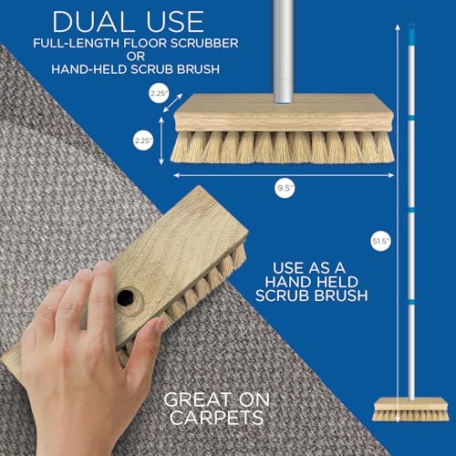 Image of LOLA Deck Scrub Brush, 9 inch x 3.5 inch Head w /Tampico Bristles for Outdoor Cleaning, Removes Dirt & Grime from Patios, Decks, Grout, 1 Count