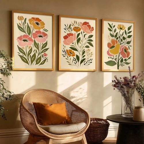 Image of kotart Botanical Art Home Decoration Painting | Floral Paintings With Frame For Living Room Bed Room Hotel Wall Decor Digital Reprint Set of 3 (10X13 inch)