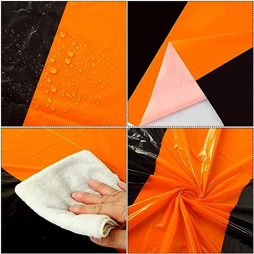 Image of Oudain 12 Pcs Plastic Table Cloths Disposable 54 inch x 108 inch, Orange, Black | Rectangle Table Cover, Waterproof Tablescloths for Back to School Wedding Baby Shower Birthdays Party Decoration