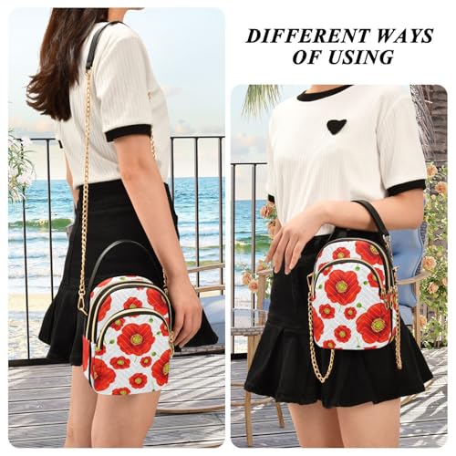 Red Poppies Pattern Crossbody Bag for Women Shoulder Handbag Ladies Purse Cell Phone Tote Bags3