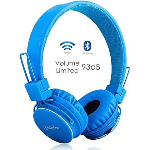 Termichy Volume Limited Wireless Bluetooth Kids Headphones, Wireless/Wired Foldable Stereo over-Ear headsets with music share port and Built-in Microphone for calling (Blue) Cover