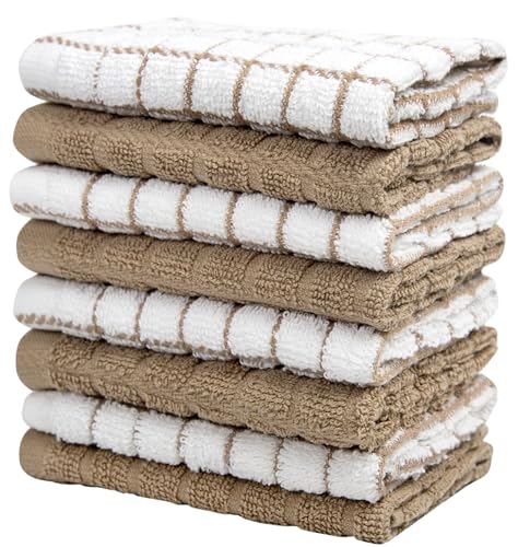 Image of Bumble Dish Cloths (8 Pack) | 12 inch x 12 inch | 100% Cotton Kitchen Towels | 405 GSM | Soft, Highly Absorbent & Durable Dish Towels for Kitchen | Tan