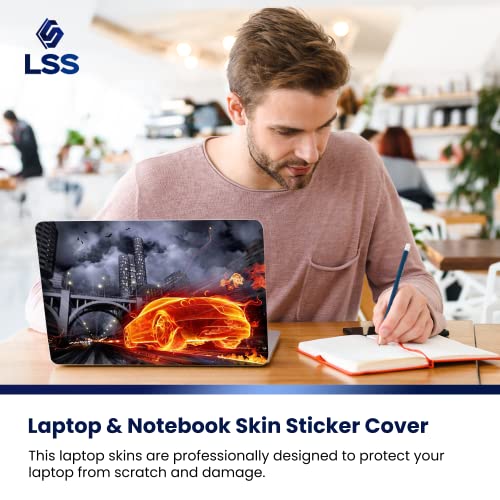 Image of LSS 17 17.3 Inches Laptop Notebook Skin Sticker with 2 Wrist Pads - Reusable Cover Protector Vinyl Sticker Cover Decal Fits 17 inch - 19 inch HP Asus Acer Samsung - Flame Racer Car Pattern
