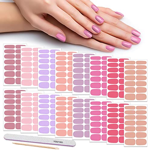 Danneasy 16 Sheets Nail Polish Stickers Solid Color Full Nail Wraps Self Adhesive Nail Polish Strips For Women Acrylic Nail Art With 1Pc Nail File, Cuticle Stick (Pink Red) #TOP19