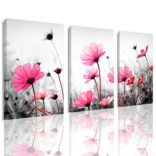 Flowers Canvas Art Wall Decor Black and White Framed Galsang Floral Prints and Posters Wall Hanging Decorations Ready to Hang for Bedroom Bathroom (pink, 16