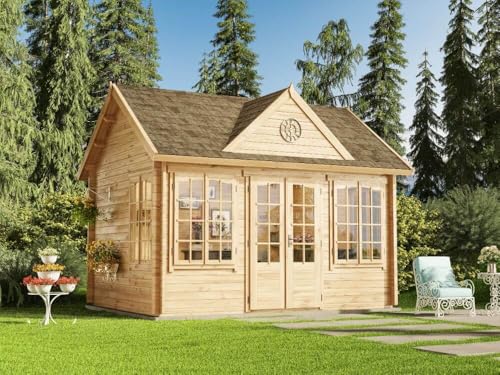Alpholz Gartenhaus CLOCKHOUSE® 44 Royal ISO Gartenhaus aus Holz, Holzhaus mit 44 mm Wandstärke Blockbohlenhaus