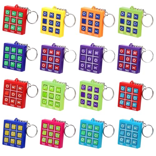 Lot de 16 Porte-clés Tic Tac Toe, Faveur de Fête Tic Tac Toe Pendentif Porte-clés Mini Design Classique, pour Anniversaire Parti Adulte (Rouge, Bleu, Jaune,...