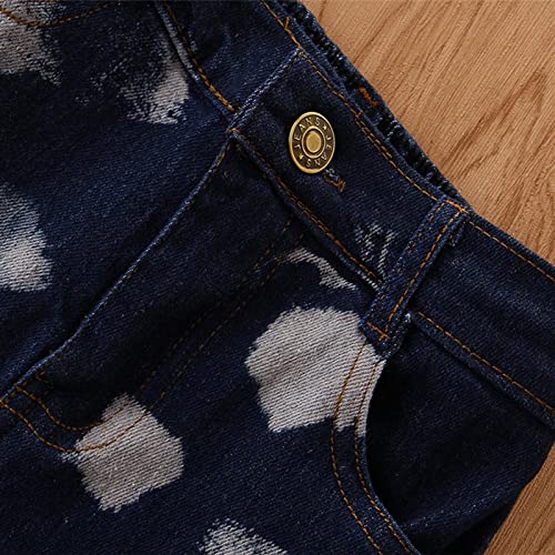 Toddler Kids Baby Girl Ruffle Flare Jeans Bell Bottom Raw Hem Ripped Denim Pant Stretch Wide Leg Trousers Fall Outfit3