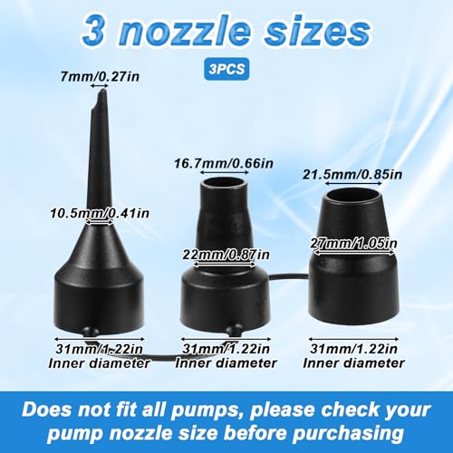 3 Pack Air Pump Nozzles 3 Size Inflatable Pumps Nozzle Head Plastic Pump Nozzles Replacement Nozzle for Partial Air Bed, Mattress Accessories