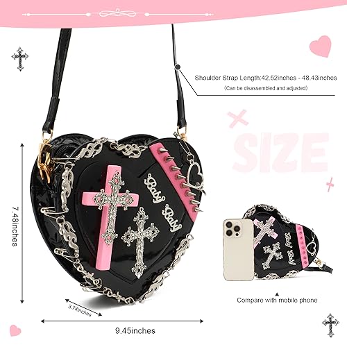 SUKUTU Women Gothic Punk Crossbody Bag Cute Heart Shaped Studded Shoulder Bag Purse2