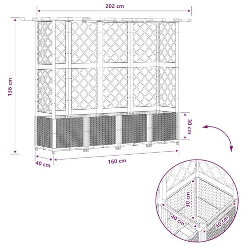 Jardinera elevada 202 cm con techo colgante y drenaje integrado 8