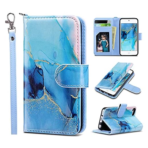 ULAK iPod Touch Case, Magnetic Closure Wallet with Card Holder, Premium PU Leather, Marble, for iPod Touch 5/6/7 Generations