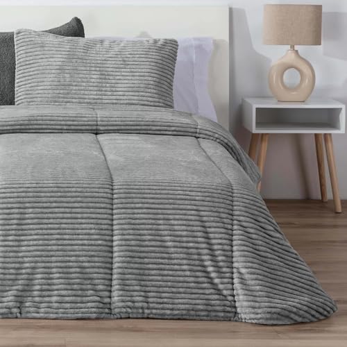Edredón Comforter New Lines Melange Jaspeado Rayas Manterol – Muy Suave y Cálido (Gris, 105 cm)
