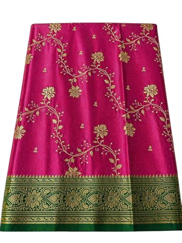 Image of Women's Glory Banarasi Satin Silk Saree with Rich Golden Zari Floral Embroidery | Kanjivaram Style | Traditional Wedding & Festive sadi with Contrast Border | Designer Party Sari Collection