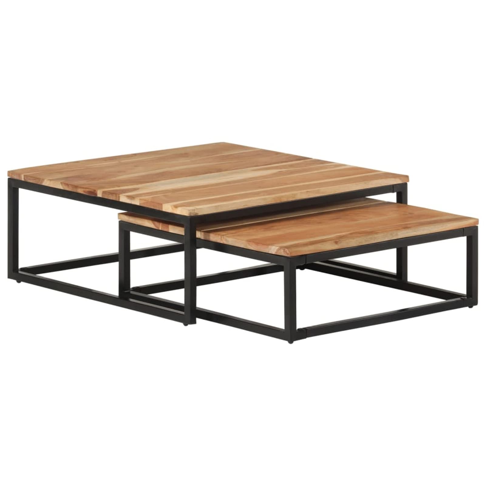 Homgoday Lot de 2 tables basses gigognes en bois d'acacia massif pour salon, salle de réception d'invités, chambre à coucher et mobilier de bureau