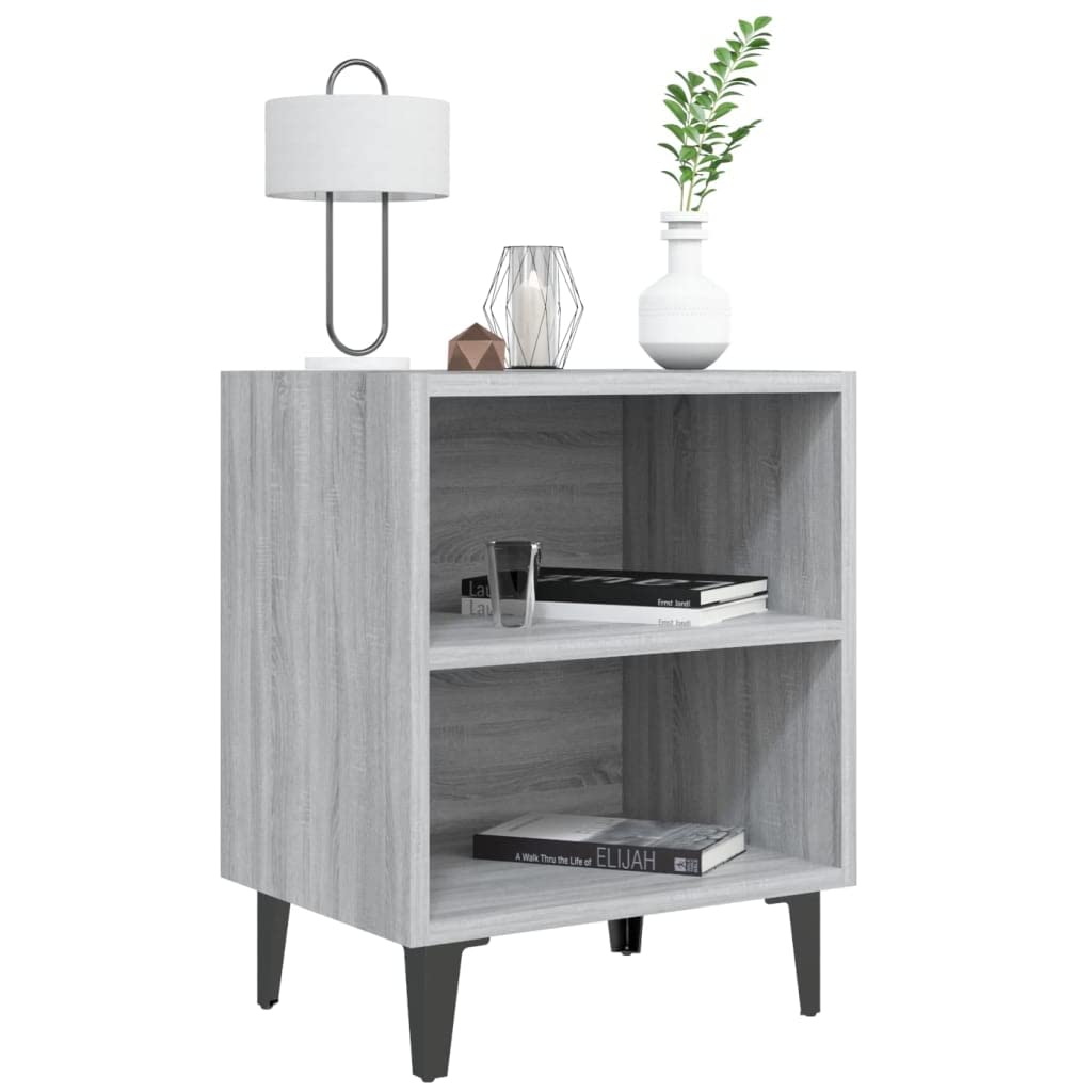 Générique Nachttisch mit Füßen aus Metall, Sonoma, Grau, 40 x 30 x 50 cm | Zwei Ablageböden, stabil und robust, leicht zu reinigen mit einem feuchten Tuch