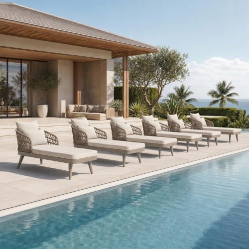 Image of PURPLE LEAF Patio Chaise Lounge Chair with 2 Thick Pillows Champagne