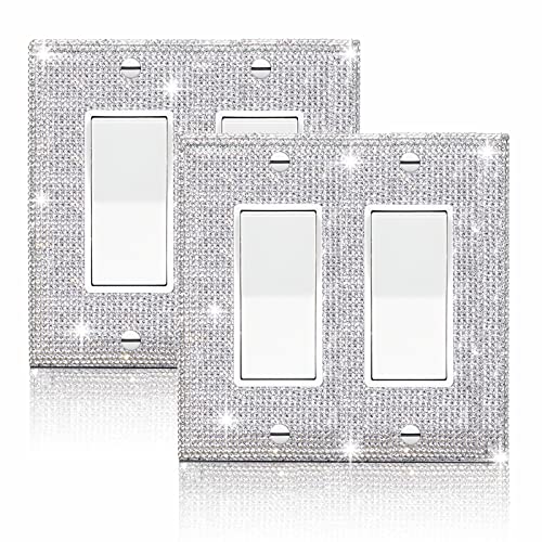 Image of 2 Pcs Shiny Silver Rhinestones Wall Plate Cover Switch Plate Covers Cover Light Switch Cover Switch Cover Decorative Electrical Outlet Cover Plates Outlet Covers Bling Switch Cover 2 Gan