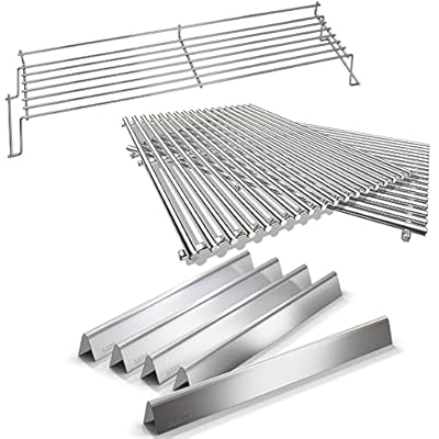 QuliMetal Stainless Steel Warming Rack, 19.5" 9MM 304 Stainless Steel Cooking Grates and SUS304 24.5" Flavorizer Bars for Weber Genesis 300 Series Grills with Side Controls Knobs