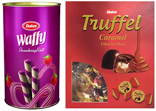 Image of Dukes Waffy Rolls Strawberry And Caramel Truffles Combo, 300 Gram