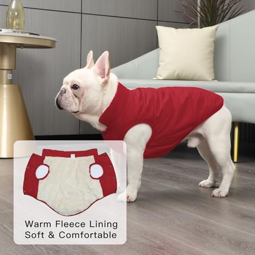 Mit Fleece gefütterte Hundejacke mit 2 Schichten von JoyDaog, sehr warm für den Winter und kaltes Wetter, extraweiche, winddichte Hundeweste(S, rot)