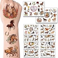 Pferde Tattoos 10 Blätter, Pferde Geschenke für Mädchen ab 5 6 7 8 9 10 11 12 Jahre, Kindertattoos Mitgebsel Kindergeburtstag, Pferdekostüm, Einschulung Geschenk, Schultüte Füllung, Schulanfang Deko