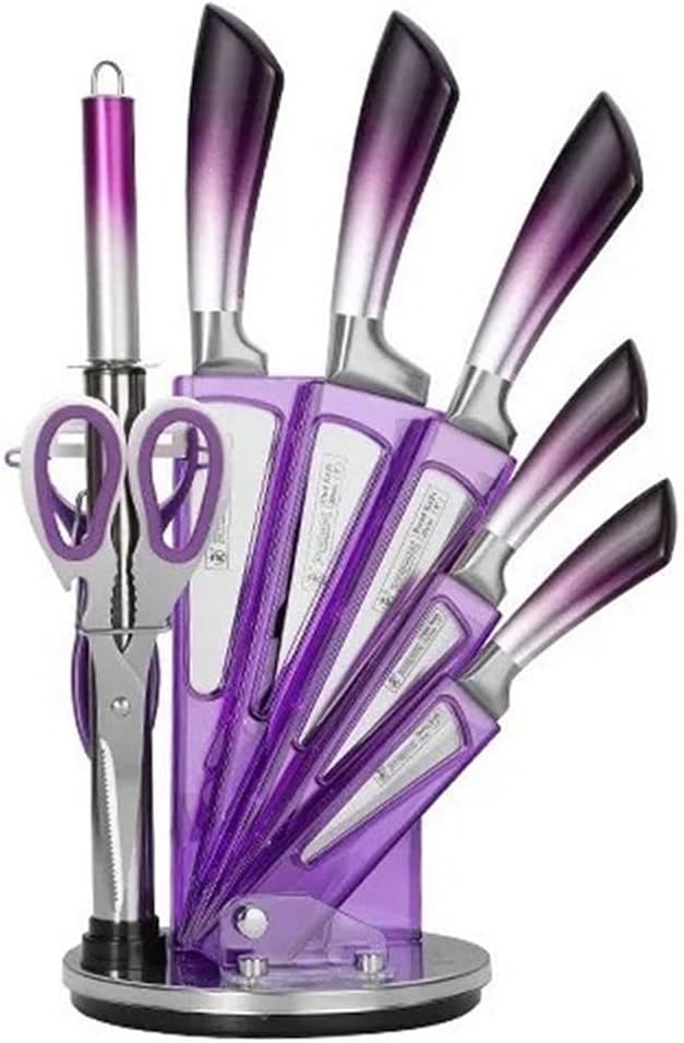 DAXXIN Kitchen Knife Sets, 9Pcs Kitchen Knives Set Stainless Steel Blade Chef Knife Cleaver Slicing Utility Knives Sharpener Knife Holder Scissors Tools, ZJH6868