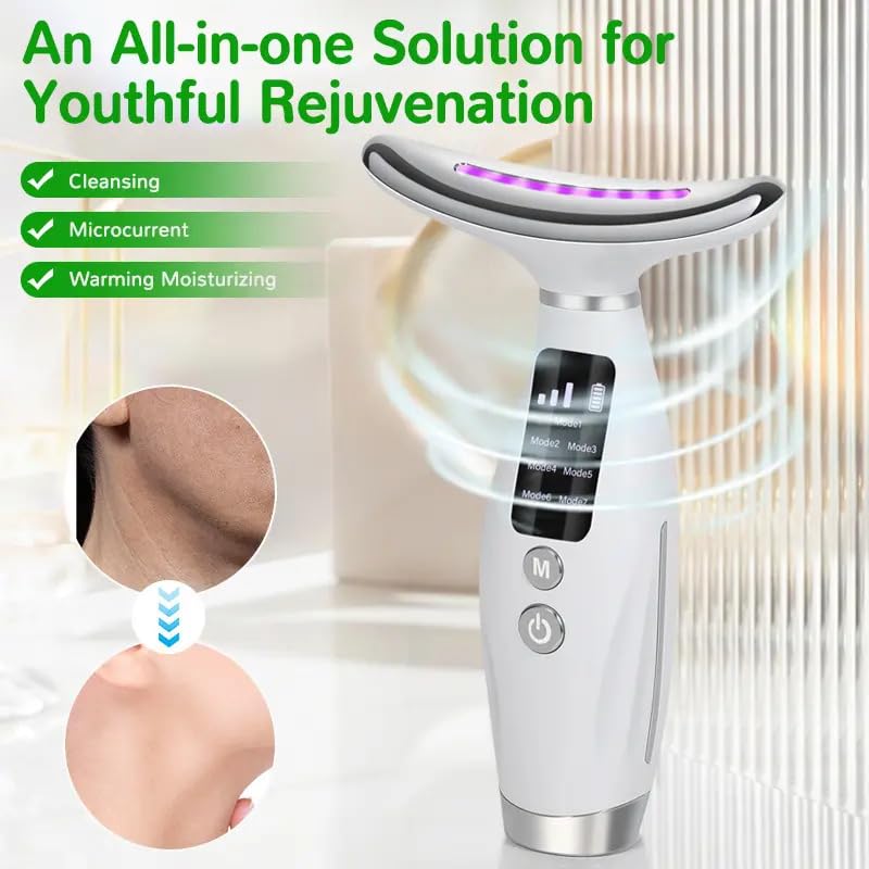 Image of SHOPOGENIX 7-in-1 Beauty Massager for Face and Neck Based on Thermal and 3-Speed VibrationTechnologies for Skin Care Firm Tightening and Smooth For all skin type.
