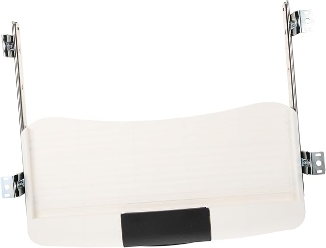 Under Desk Keyboard Tray Slide Out with Pencil Case and Rotary Mouse Platform, White Gray Keyboard Storage Plate with Smooth Sliders for Office Desk Organization