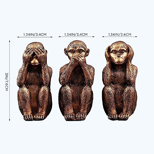 Set de 3 Estatuas Monos Sabios con Recubrimiento Bronce miniatura 2