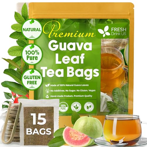 Image of FreshDrinkUS, Premium Leaf Tea Bags, 100% Natural & Pure. Herbal Tea. No Sugar, No Caffeine, No Gluten, Vegan. (15 Bags Guava Leaves)