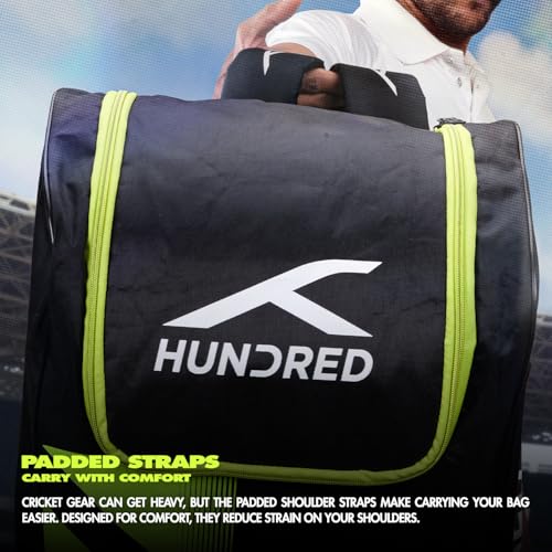 Image of Hundred Polyester Drive Cricket Kitbag | Spacious & Durable Sports Gear Bag for Bats, Pads, Gloves & Accessories | Waterproof, Heavy-Duty Zippers, Multiple Compartments(Black)