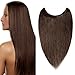 Produktbild Haarteil Extensions Echthaar Haarverlängerung 1 Tresse Remy Haare Haarverdichtung mit Draht Glatt Mittelbraun#4 18"(45cm)-65g