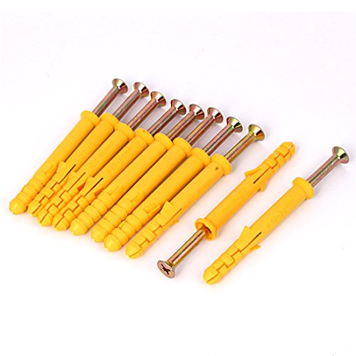 Aexit 10pcs Plastic Screws & Bolts Concrete Brick Drywall 10x80mm Wall Screw Anchor Plugs w Expansion Bolts Self-Tapping Screws