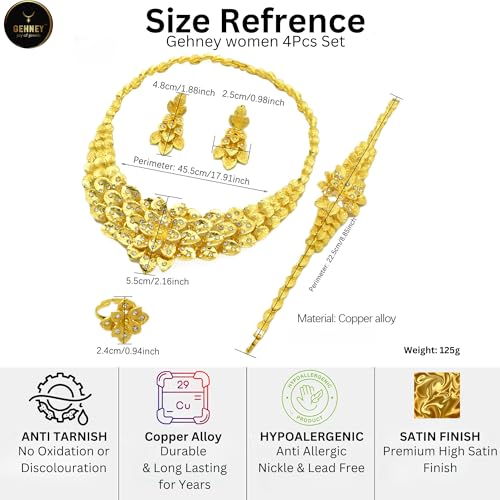 Image of GEHNEY joy of jewels 24k Gold Plated Choker Jewellery Set for Women - Earrings Ring & Bracelet Gold Necklace Set for Women Stylish - Bridal Necklaces for Women Golden with Cubic Zirconia CZ Stones