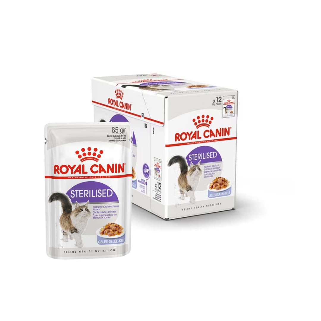 Royal Canin Feline Sterilised | Pack Double | 2 x 12 x 85g | Aliment Complet pour Chats Adultes castrés | Petits Morceaux en gelée | A partir de 12 Mois