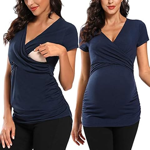 Love2Mi Stillshirt Kurzarm & Langarm Stillkleidung Umstandsshirt Schwangerschaft T-Shirt Nursing Umstandstop Cover
