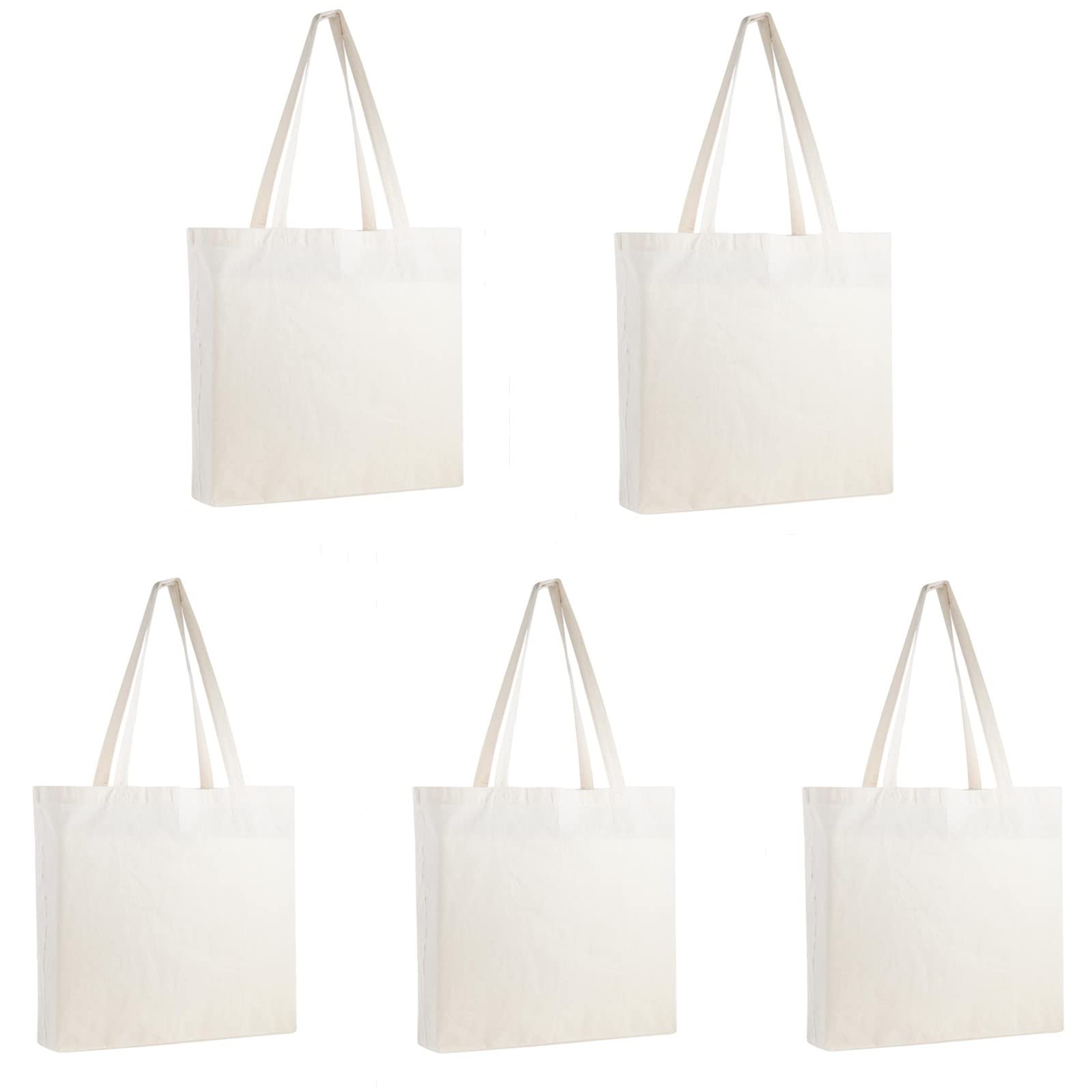 HATELESS 5 Pack Plain Cotton Tote Bag, 20”W x15.74”H +4.72” Bottom Large Size Eco Reusable Grocery Shopping Bags, Perfect for DIY, Promotion, Advertising, Gift, Giveaway, Activities (5-Pack)