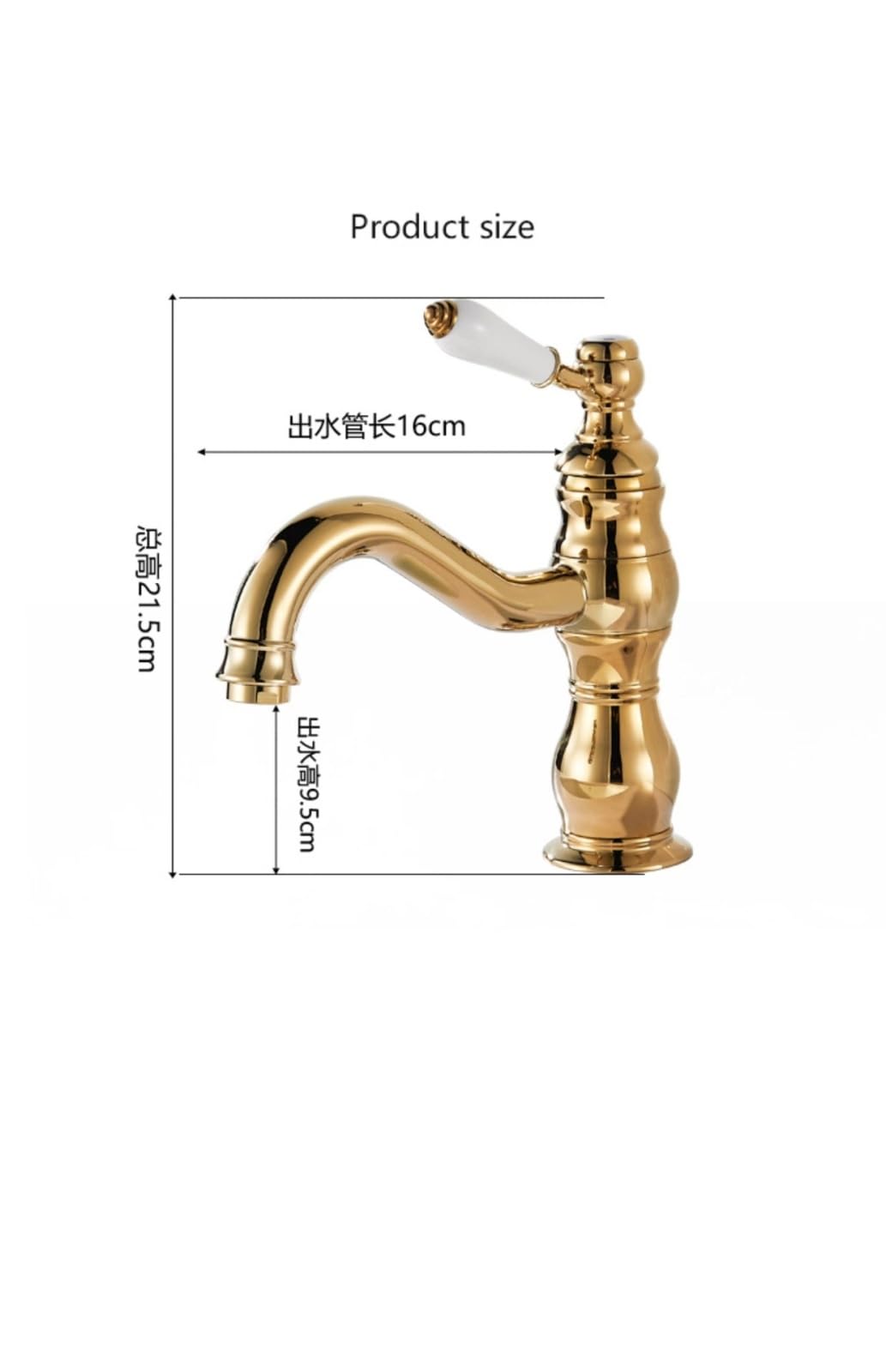 La maniglia in ceramica interamente in rame per rubinetti dell'acqua calda e fredda è dorata