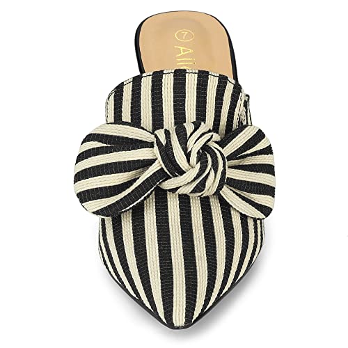 Allegra K Allegra K Women's Stripe Bow Pointed Toe Block Heel Slides Black Mules 9 M US