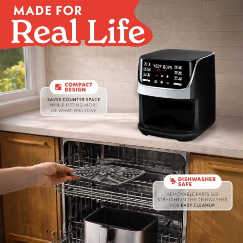 Image of Gourmia Air Fryer - 7 Qt Capacity, LED Display, 12 One-Touch Presets, FryForce 360 Technology, Nonstick Dishwasher-Safe Basket & Crisper Tray, Stainless Steel